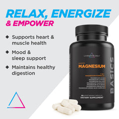 Livingood Daily Magnesium bottle close-up for convenient daily dosing.