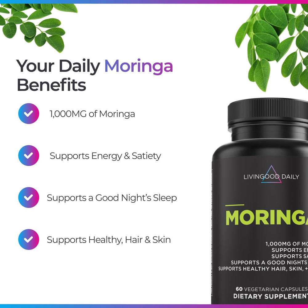 Livingood Daily Moringa packaging on kitchen counter for easy daily use
