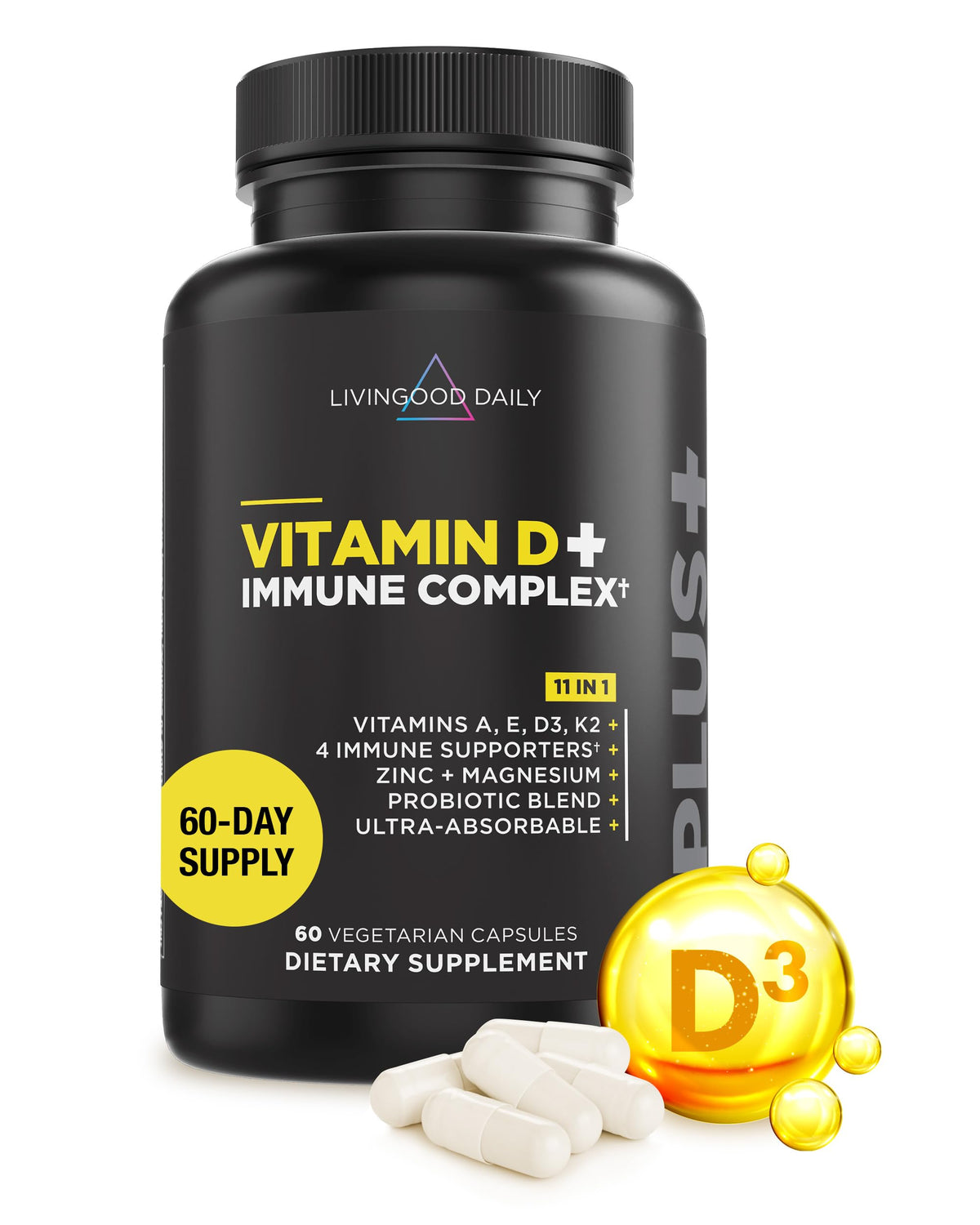 Livingood Daily Vitamin D3 Immune Complex bottle for convenient daily immune support.