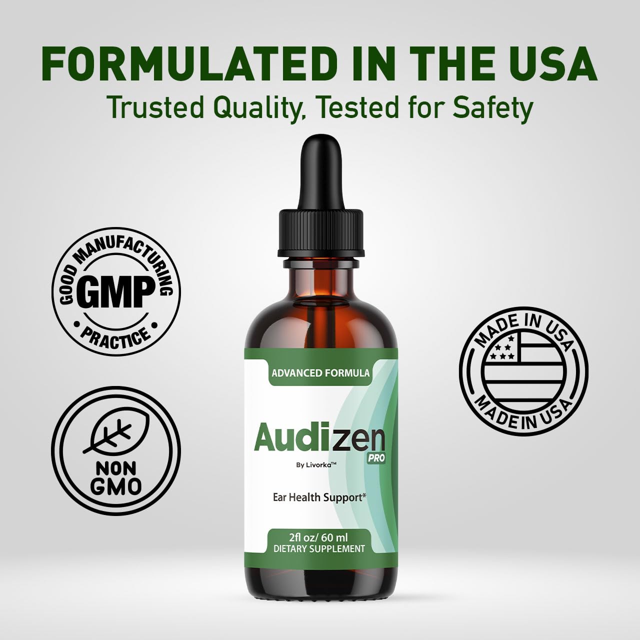 LIVORKA Audizen Pro label showing GMP certification for quality.