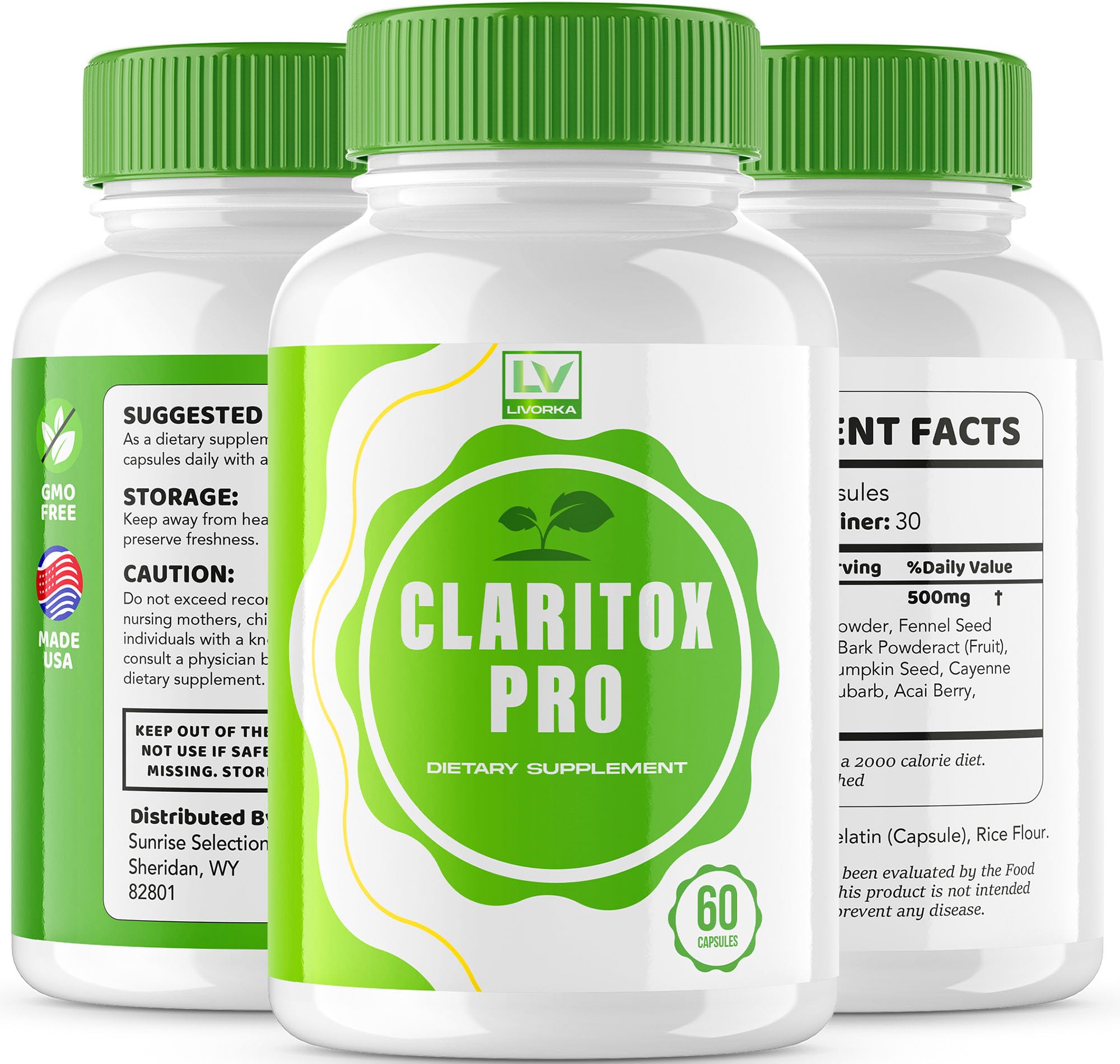 Livorka Claritox Pro 180 capsules count image, emphasizes long-lasting support.