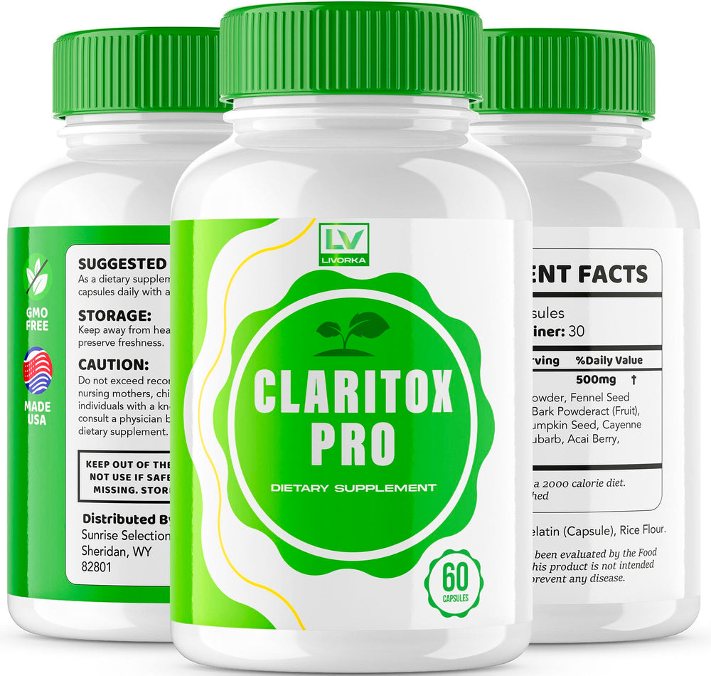 Livorka Claritox Pro 180 capsules count image, emphasizes long-lasting support.