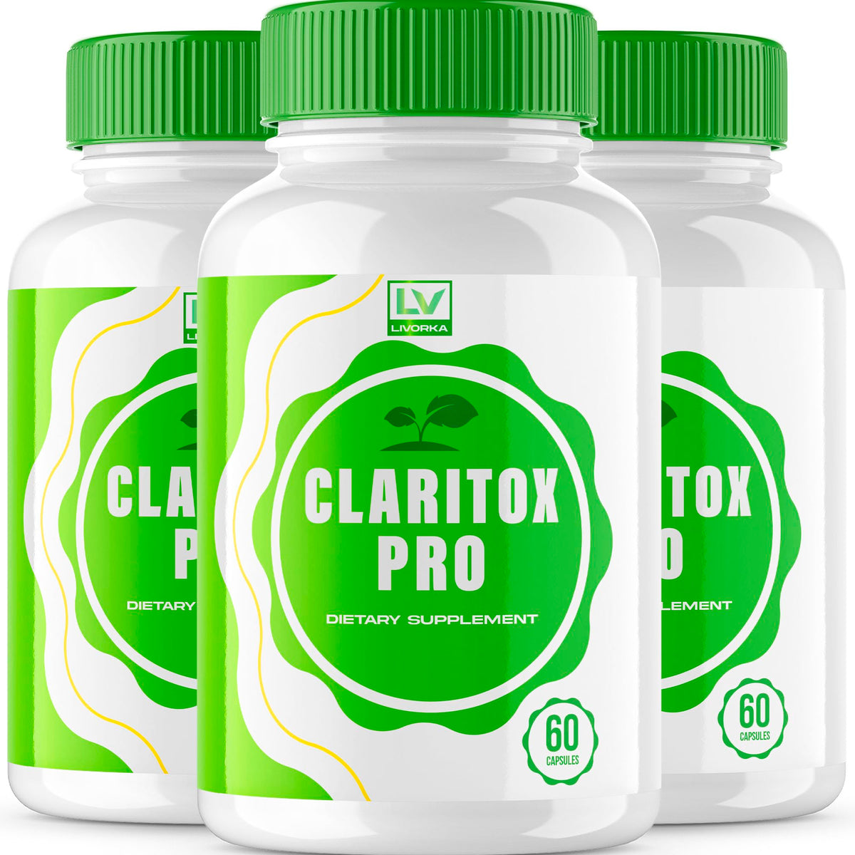 Livorka Claritox Pro bottle in close-up, suggesting a convenient daily supplement routine.