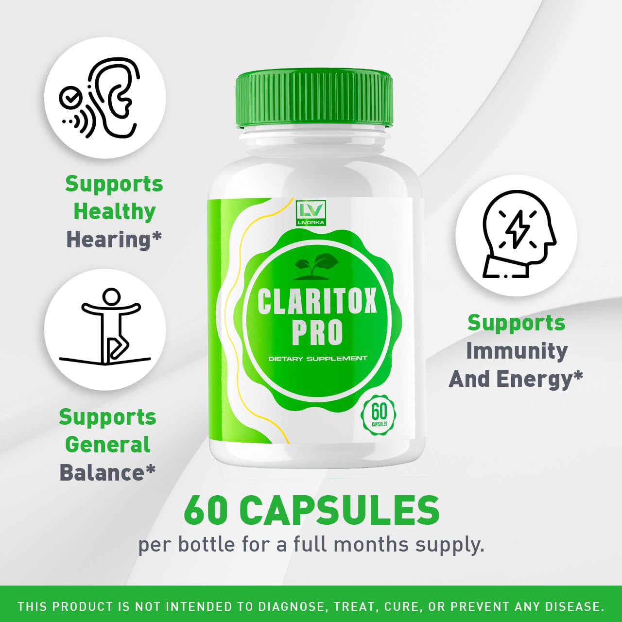 Livorka Claritox Pro capsules close-up, ready for easy daily intake.