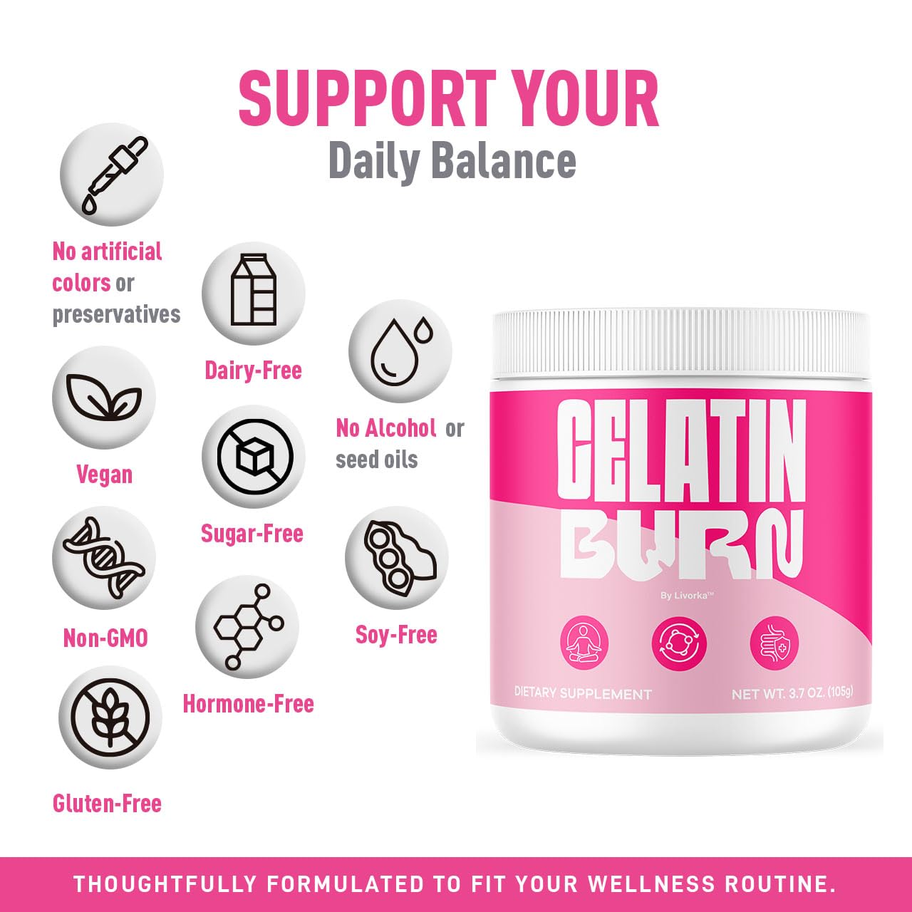LIVORKA GelatinBurn powder stirred into a smoothie for a refreshing serving.