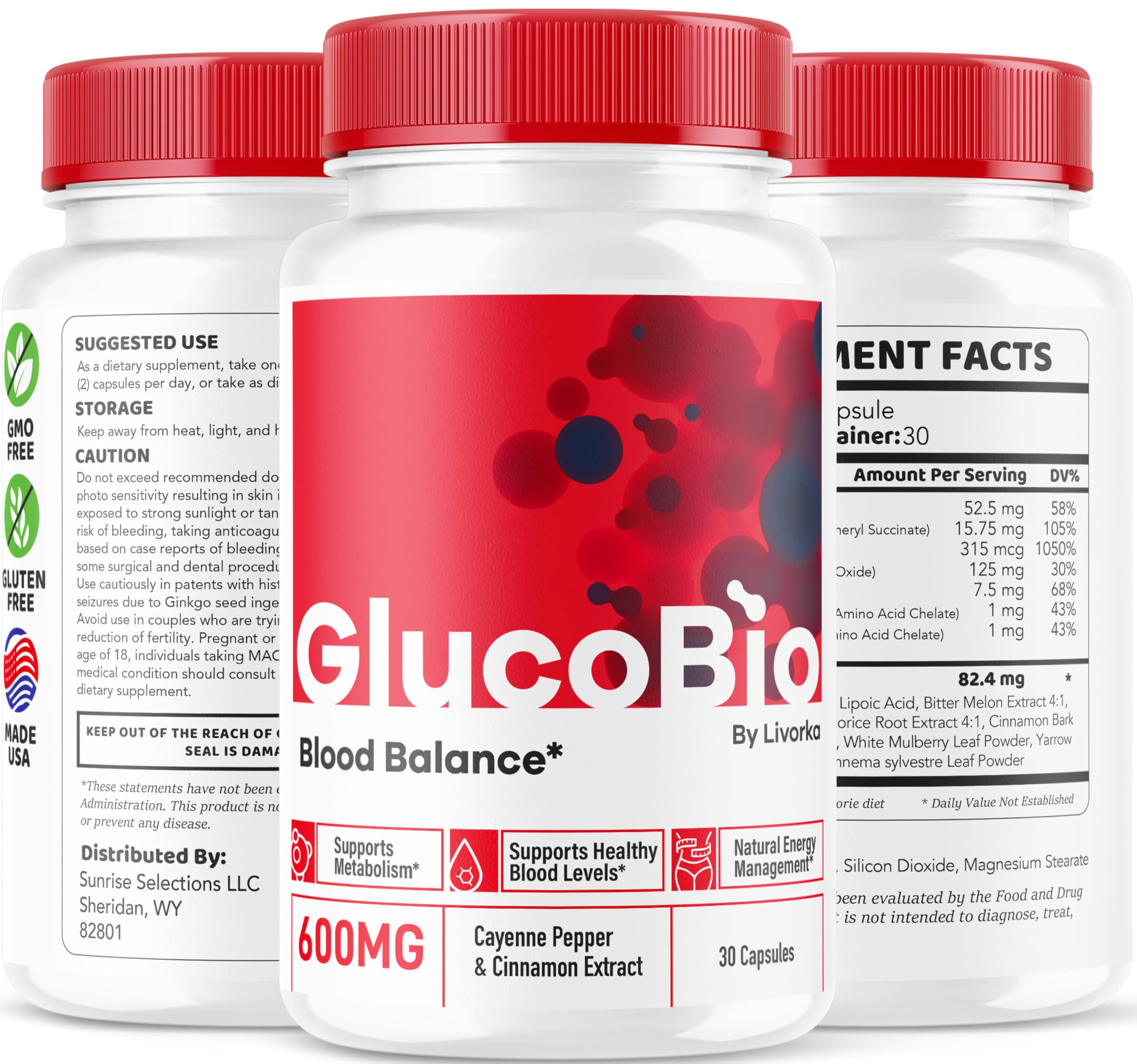 LIVORKA GlucoBio bottle top view with neutral background