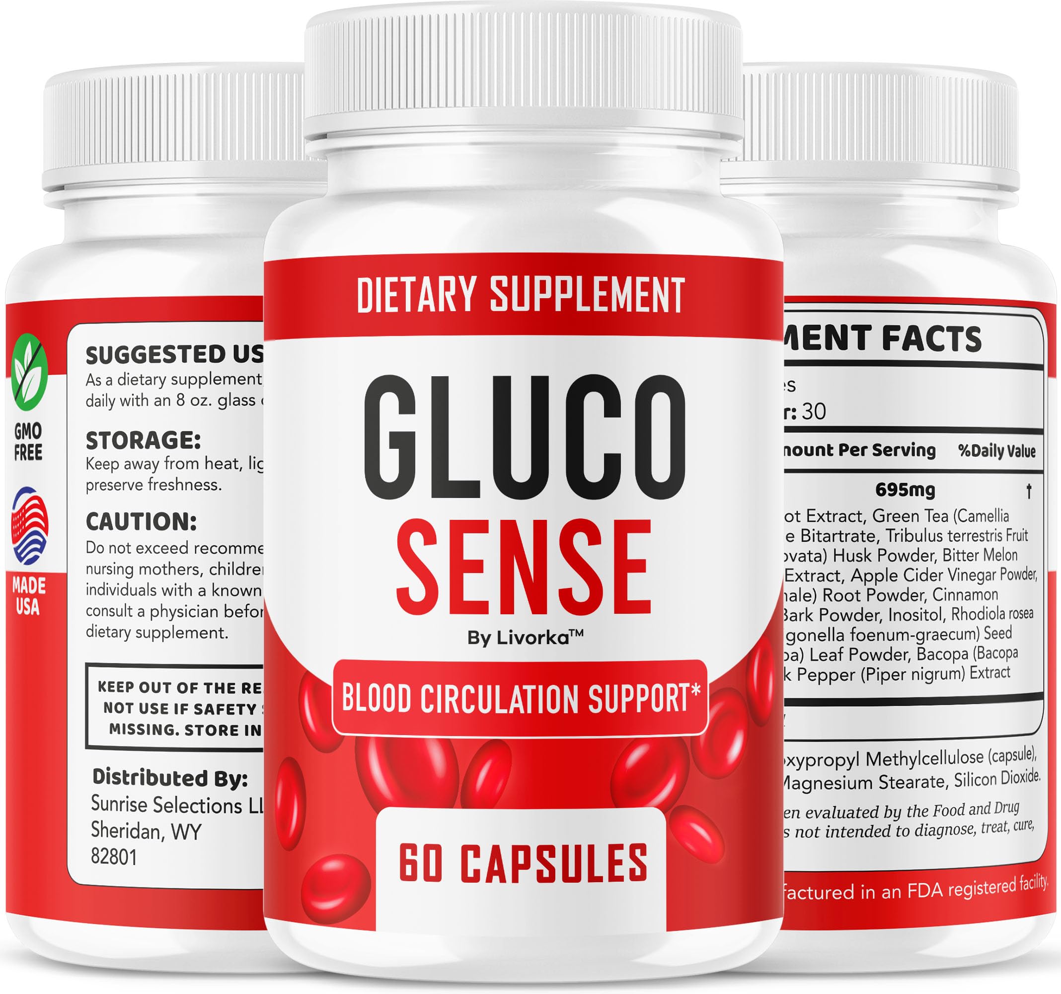 LIVORKA GlucoSense bottle on the counter ready for use.