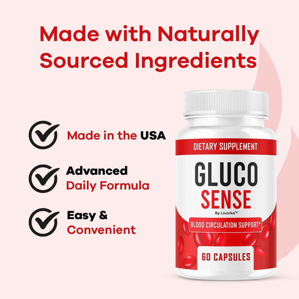 LIVORKA GlucoSense bottle beside water for easy daily intake.