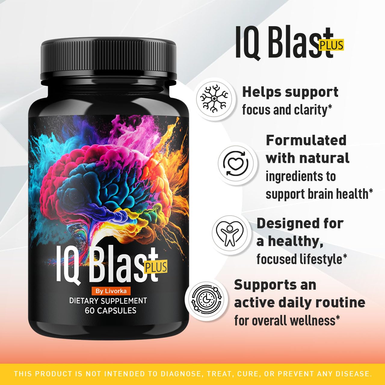 LIVORKA IQ Blast Plus capsules closeup highlighting smooth capsules for daily use.