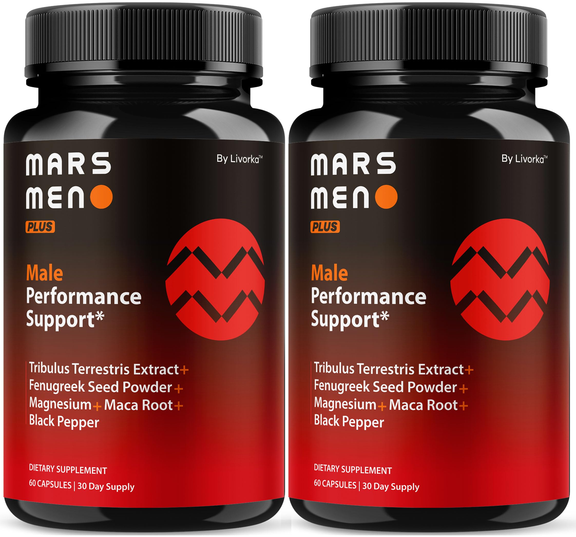 LIVORKA Mars Men Plus 2-pack bottle seen together for daily wellness routine.