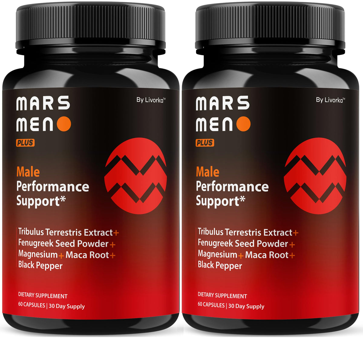 LIVORKA Mars Men Plus 2-pack bottle seen together for daily wellness routine.