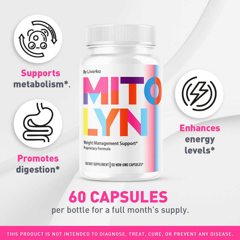 LIVORKA Mitolyn capsules closeup emphasizes easy-to-swallow pills for routine use.