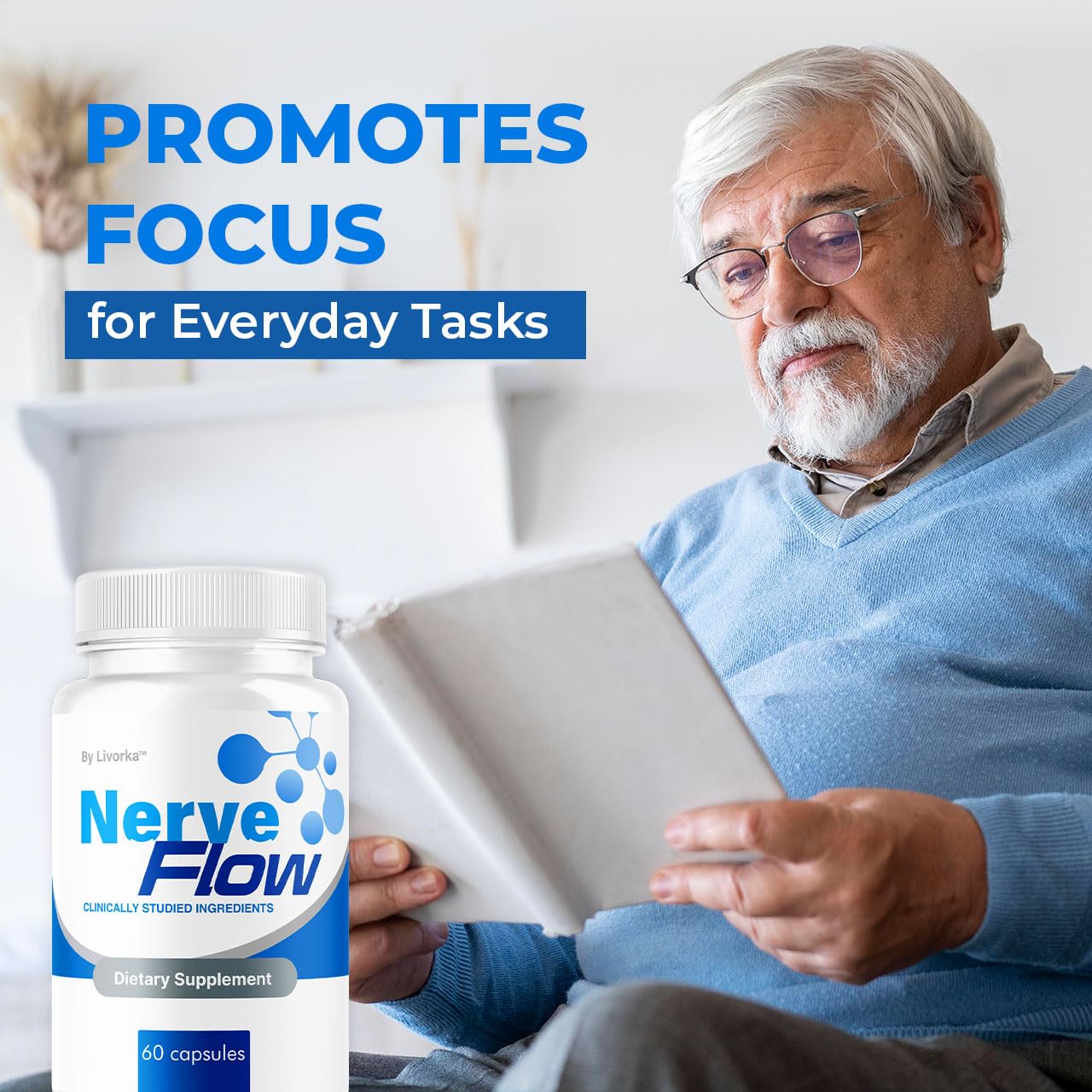 LIVORKA Nerve Flow capsules poured for a simple daily routine