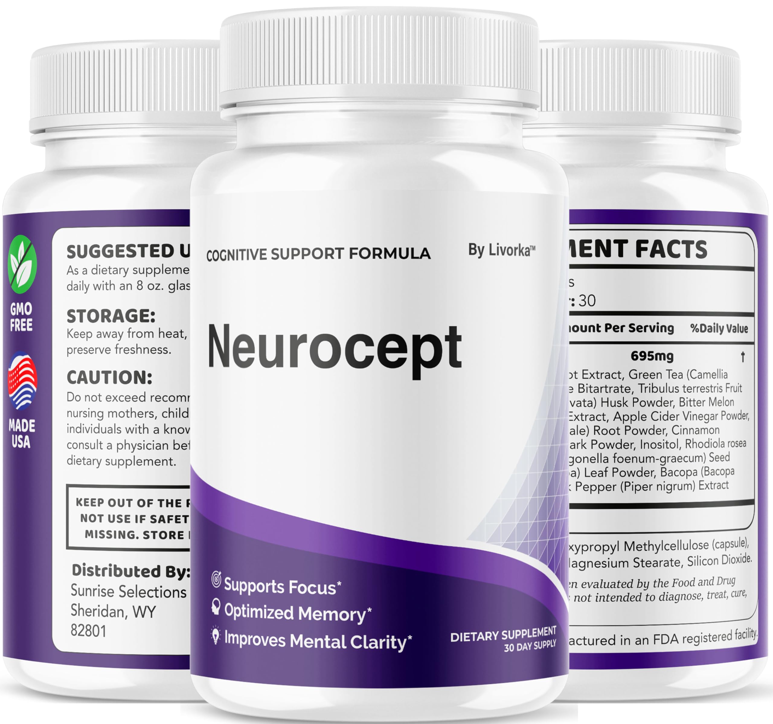 LIVORKA Neurocept product packaging with clear label and premium feel.