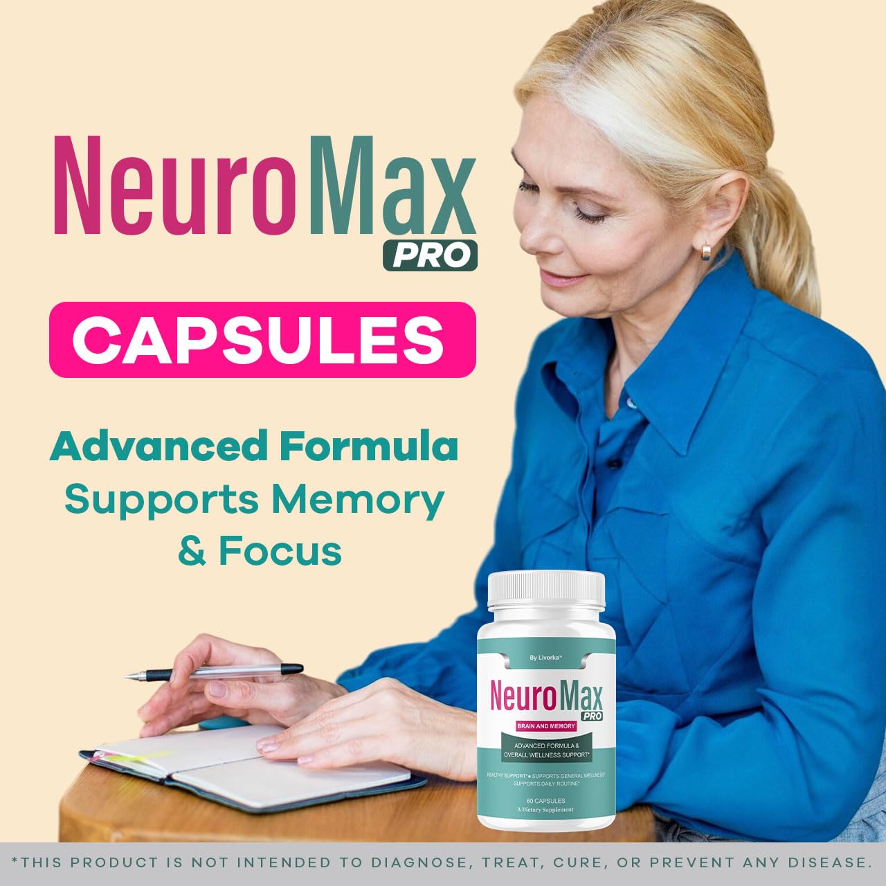 LIVORKA Neuromax Pro capsules closeup showing easy-to-swallow design for on-the-go use.