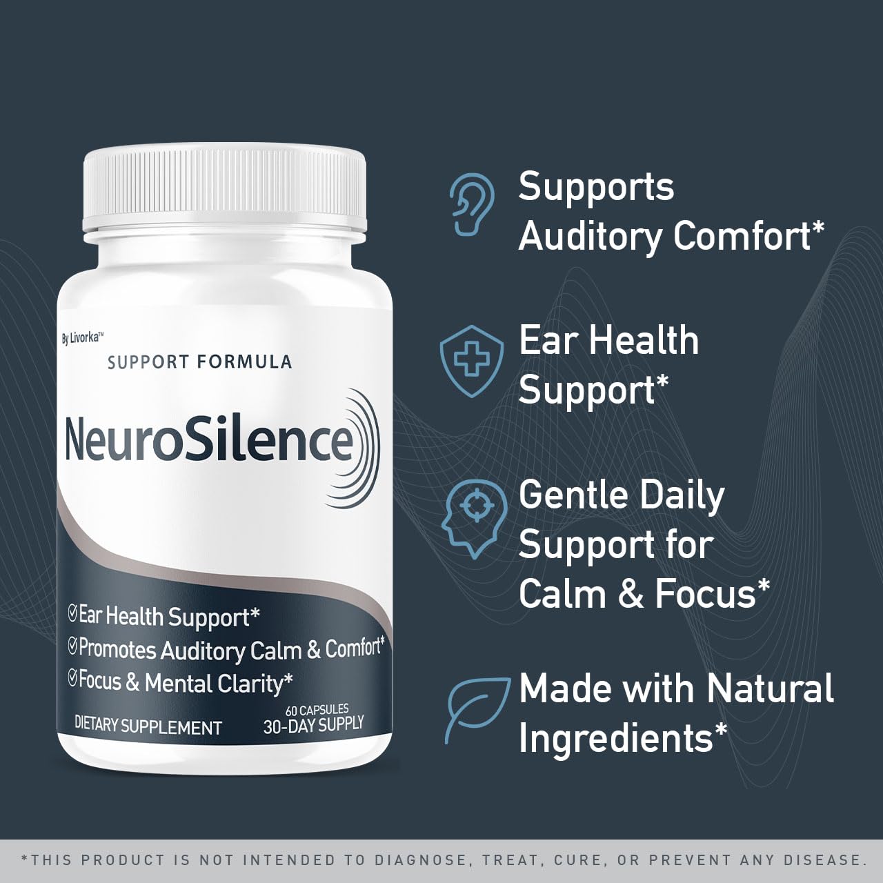LIVORKA Neurosilence bottle side view reveals product details and quality.