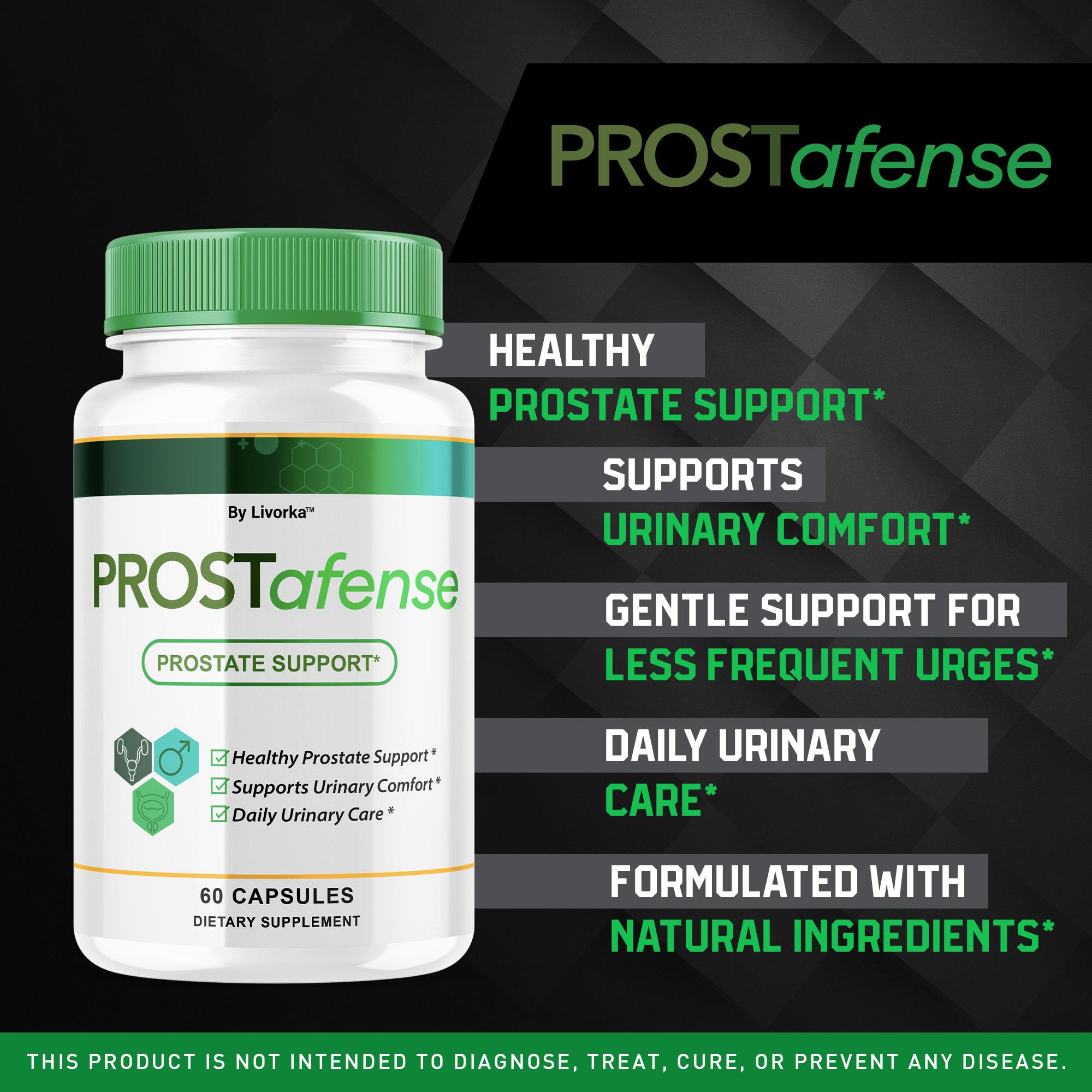 LIVORKA Prostafense capsules close-up for easy daily intake.