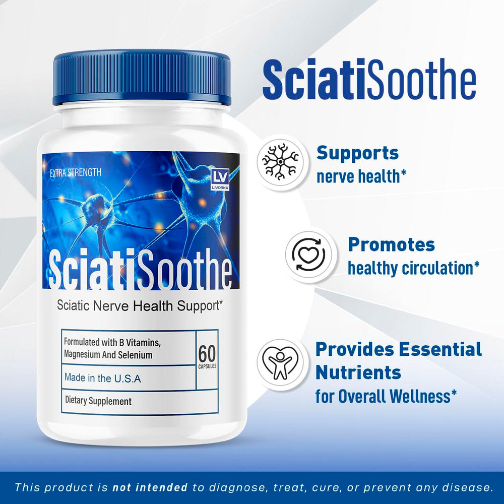 Livorka SciatiSoothe packaging shown for convenient two-month supply.