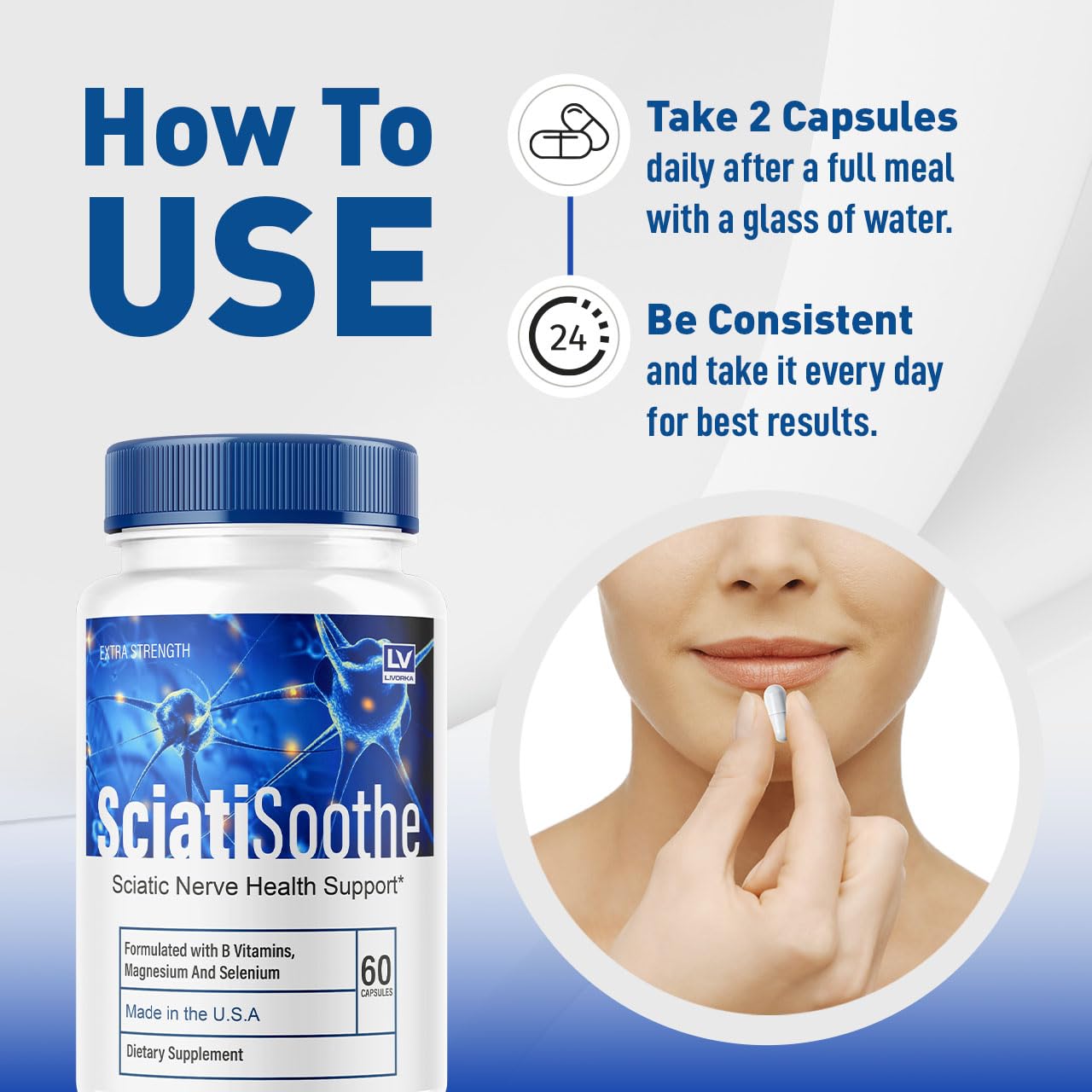Livorka SciatiSoothe label close-up highlighting natural ingredients.
