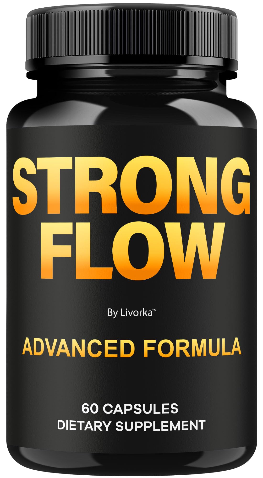 LIVORKA Strong Flow Capsules bottle on a clean desk promoting daily wellness