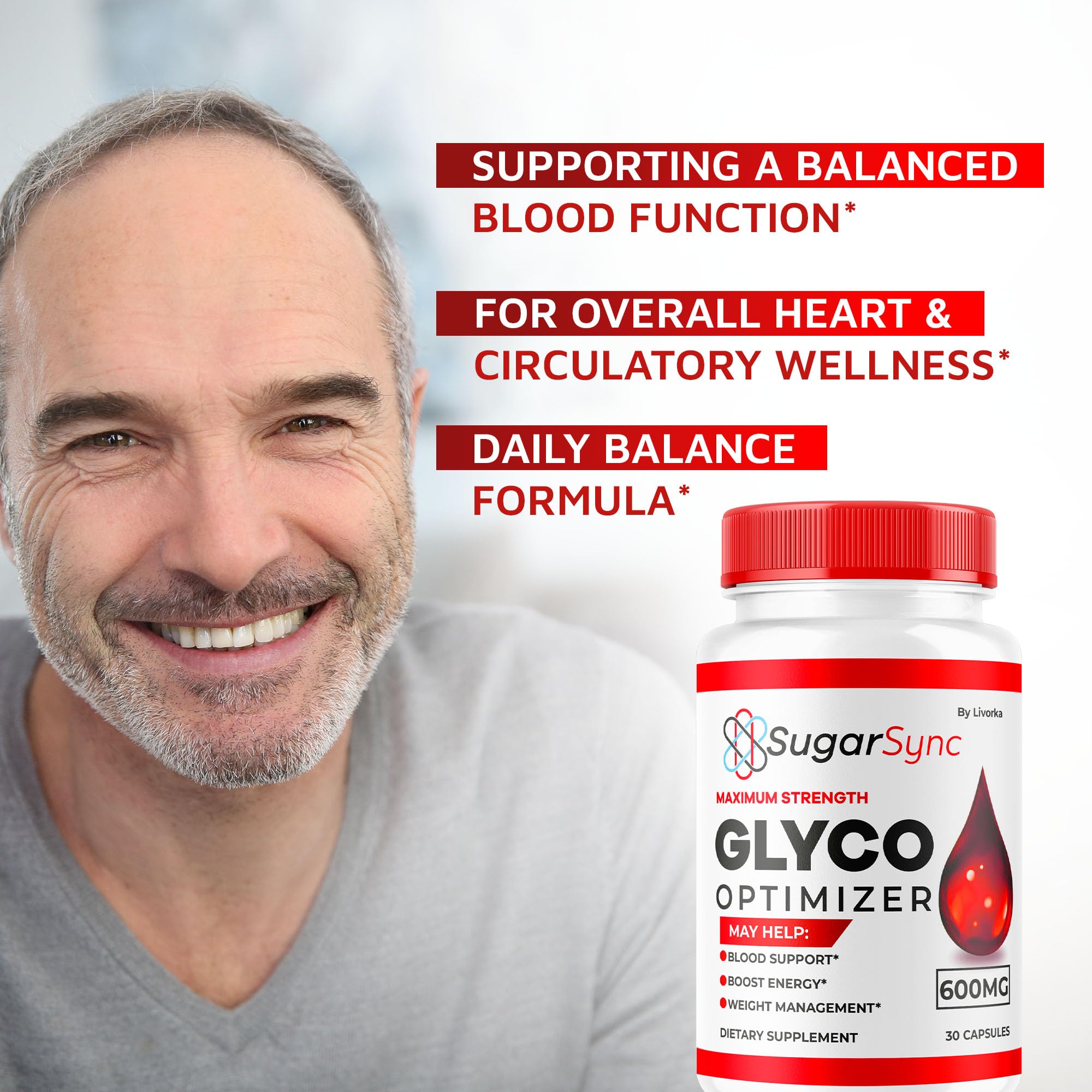 LIVORKA Sugar Sync Glyco bottle being poured for easy daily supplementation.