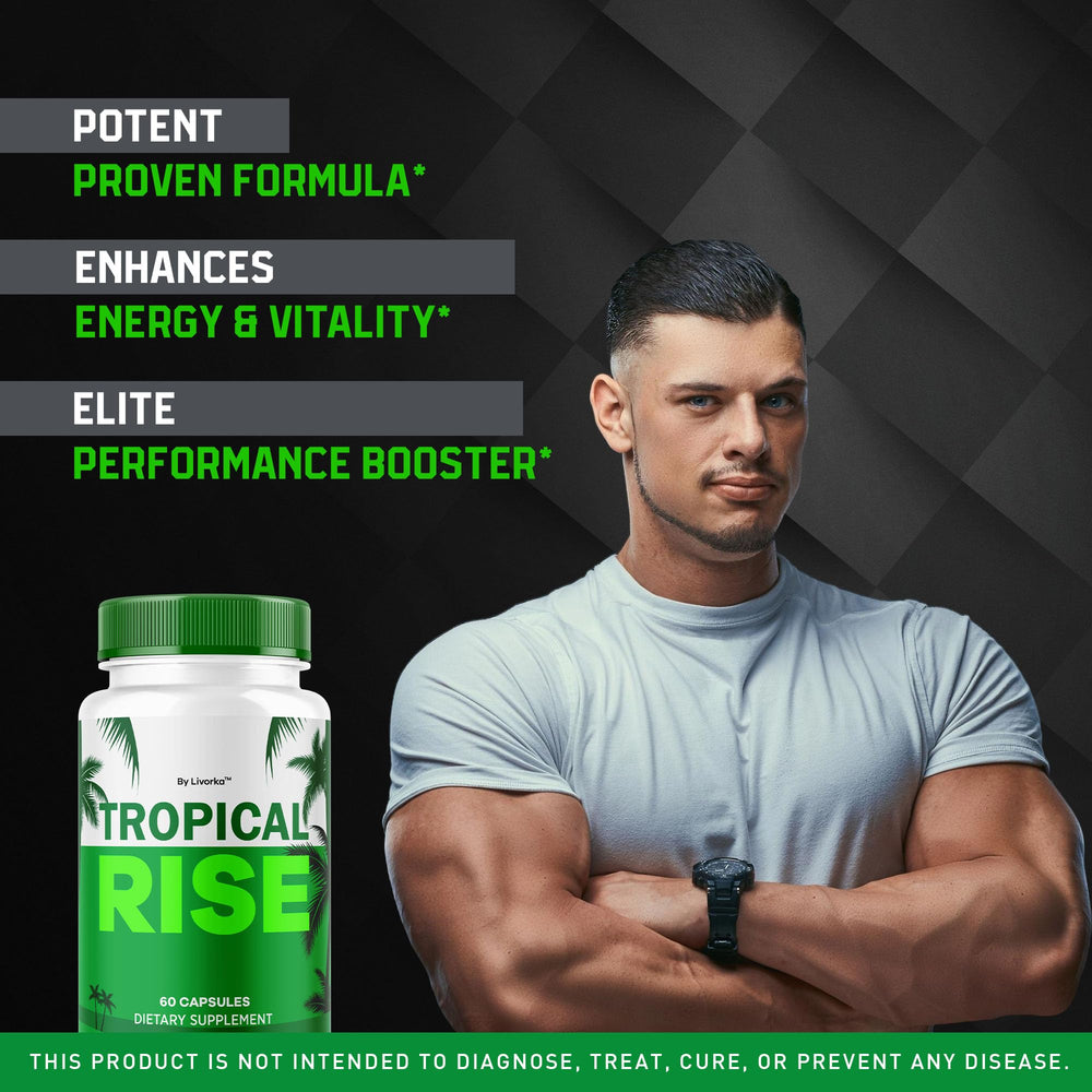 Close-up of LIVORKA Tropical Rise capsules highlighting natural formula.