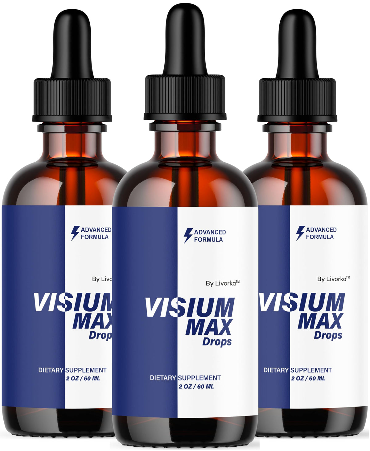 LIVORKA Visium Max Drops bottle front showing premium liquid wellness formula for daily support