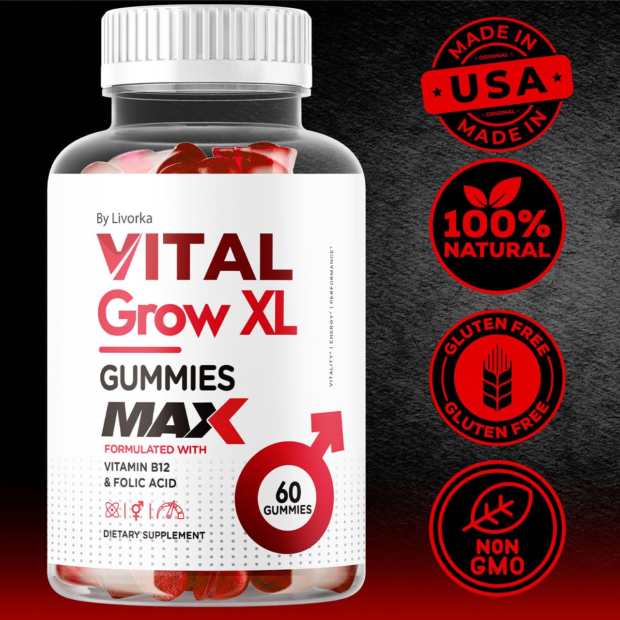 LIVORKA Vital Grow XL ingredients list—natural, vegan formula