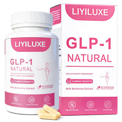 LIYILUXE GLP-1 probiotic bottle supports fullness and craving control.