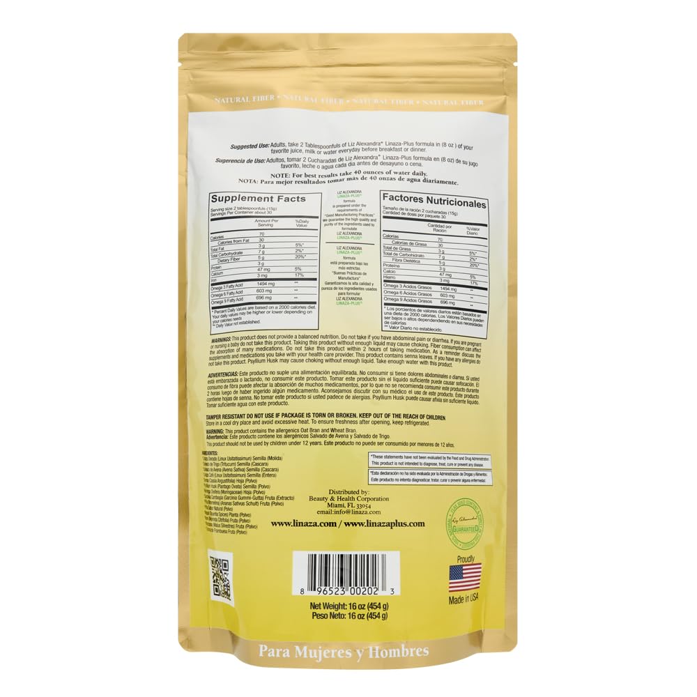 LIZ ALEXANDRA Linaza Plus flaxseed powder scoop with juice for balanced energy.