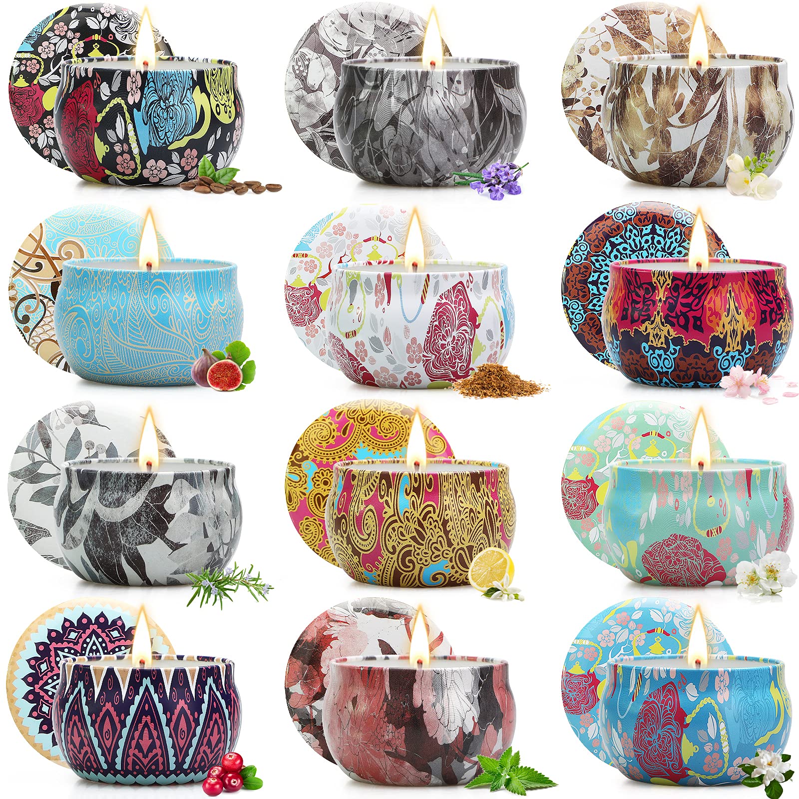 LKDJR 12-pack floral soy candles set for home ambiance and gifting.