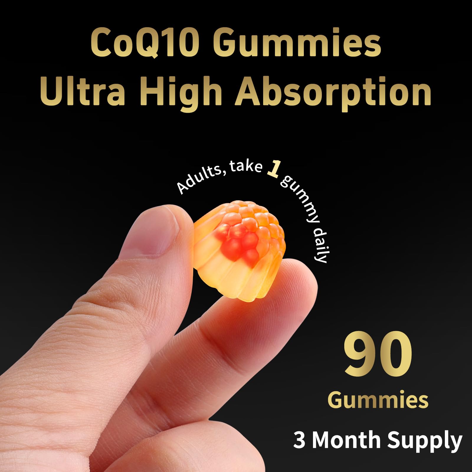 90 gummies per bottle indicate a three-month supply.
