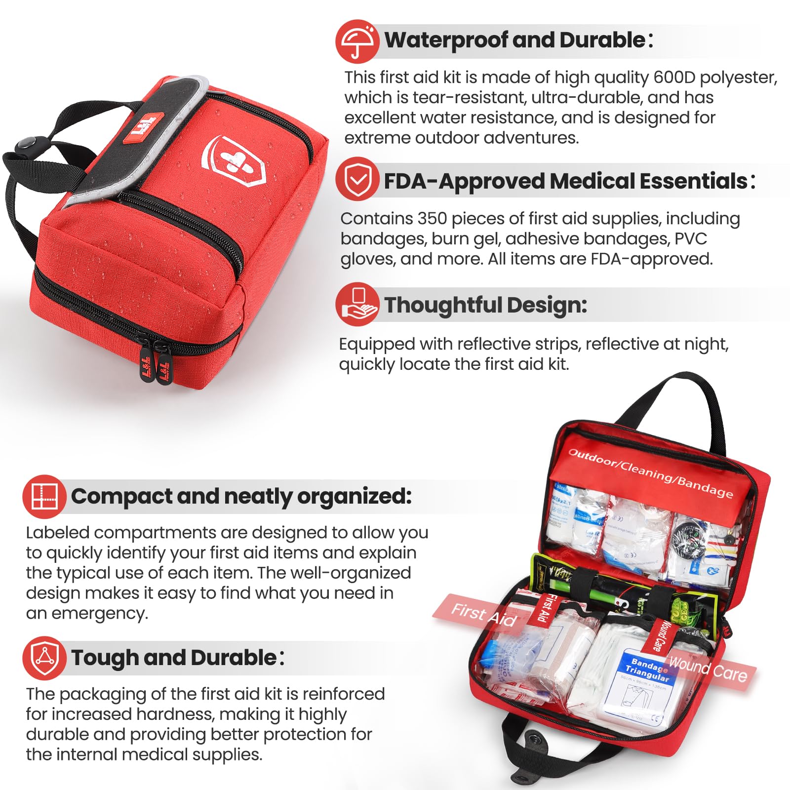 LL First Aid car safety hammer included for quick breakaway in emergencies.
