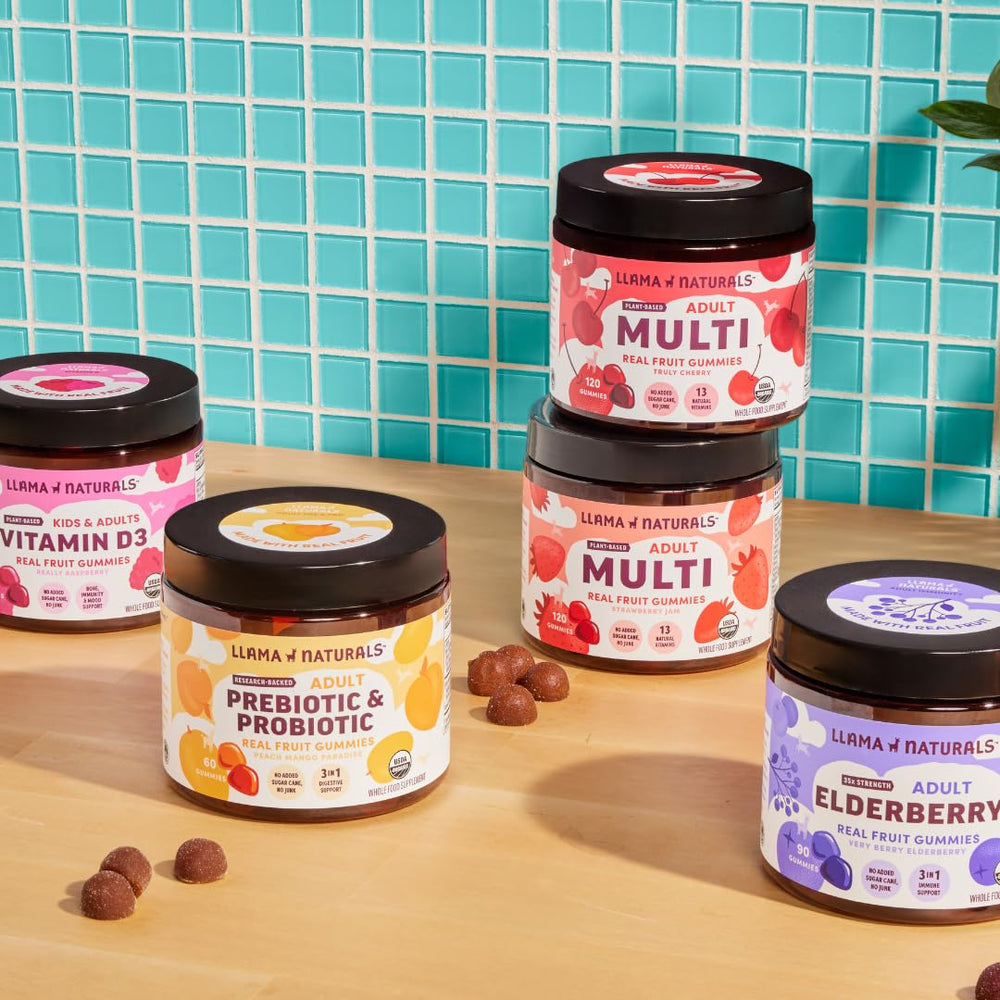 Llama Naturals 60-count bottle of adult gummy vitamins