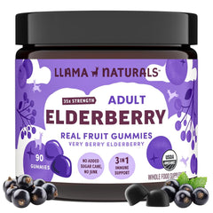 Llama Naturals elderberry gummies bottle for daily immune support