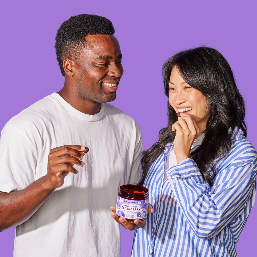 Llama Naturals elderberry gummies ingredients label with organic elderberry and vitamins