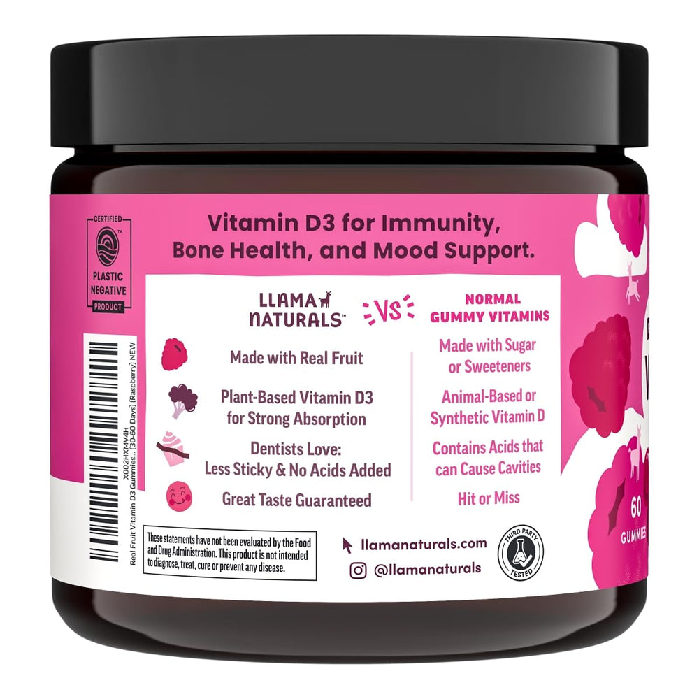 Llama Naturals D3 gummies enjoyed by kids and adults, simple daily boost.