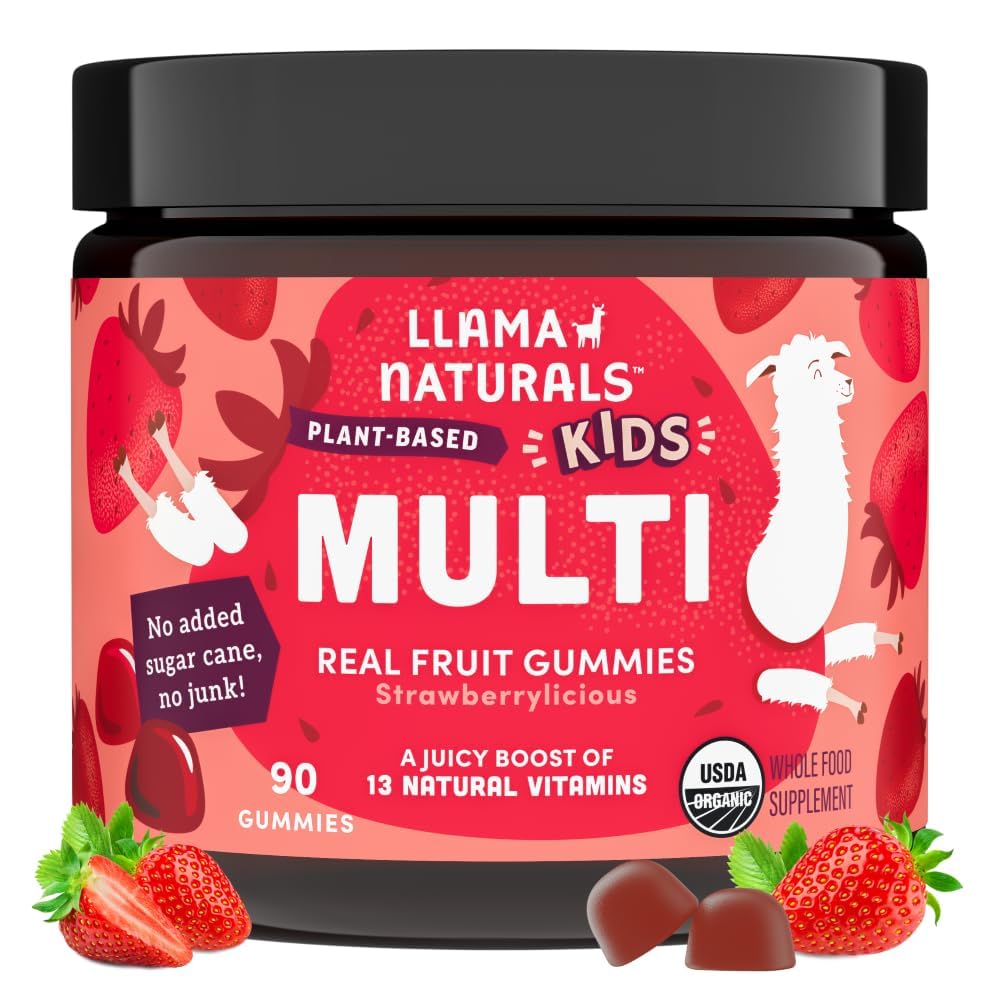 Llama Naturals Kids Multivitamin Gummies bottle front view for daily immune support