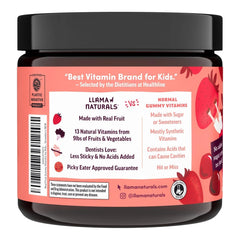 Llama Naturals label close-up highlighting organic fruit blend