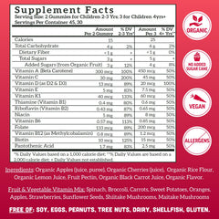 Vegan label on Llama Naturals Kids Multivitamin Gummies highlights plant-based, non-GMO nutrition.