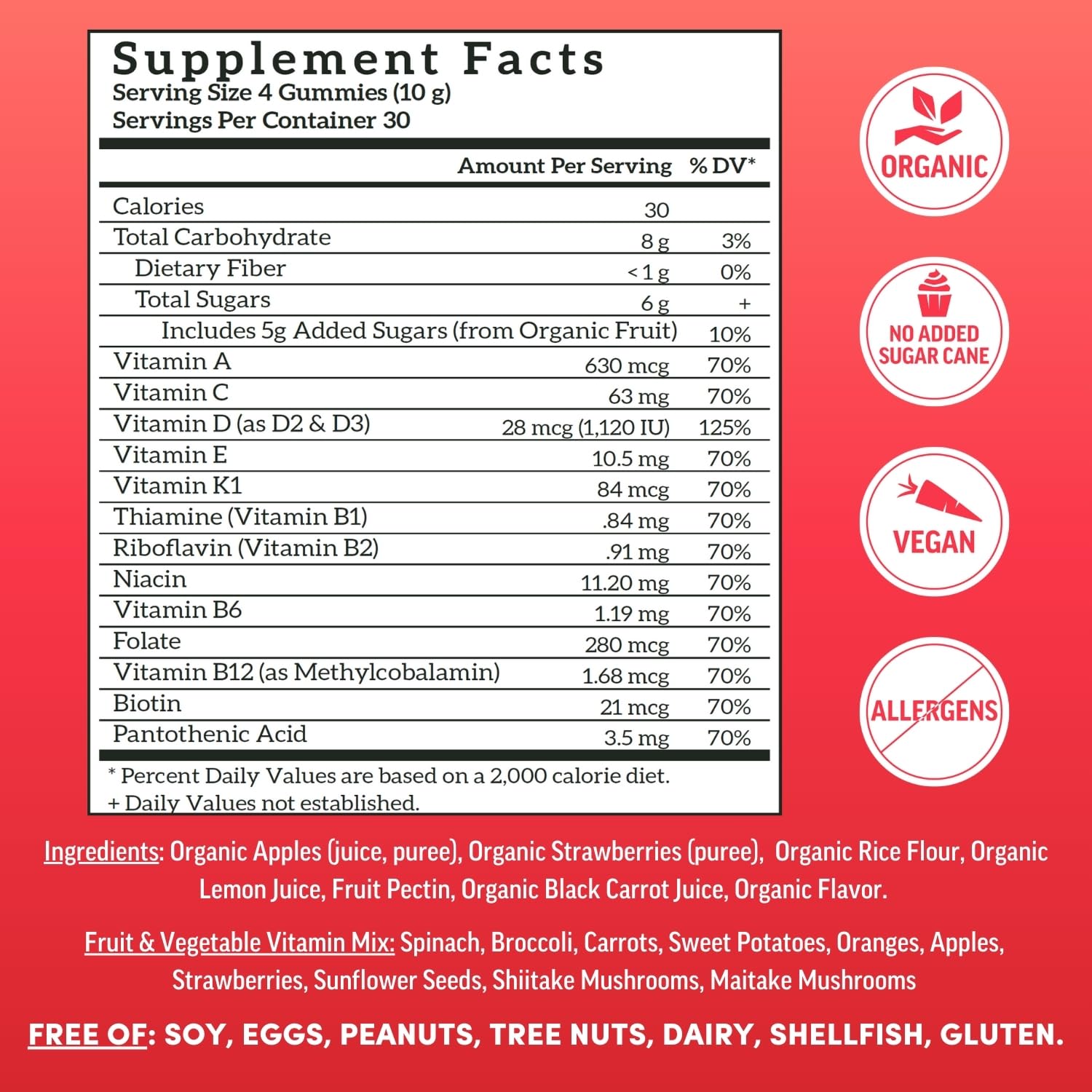 Llama Naturals vegan non-GMO label signals a clean vitamin source.