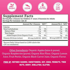 Llama Naturals Vitamin D3 gummies close-up showing real fruit texture and natural raspberry flavor.