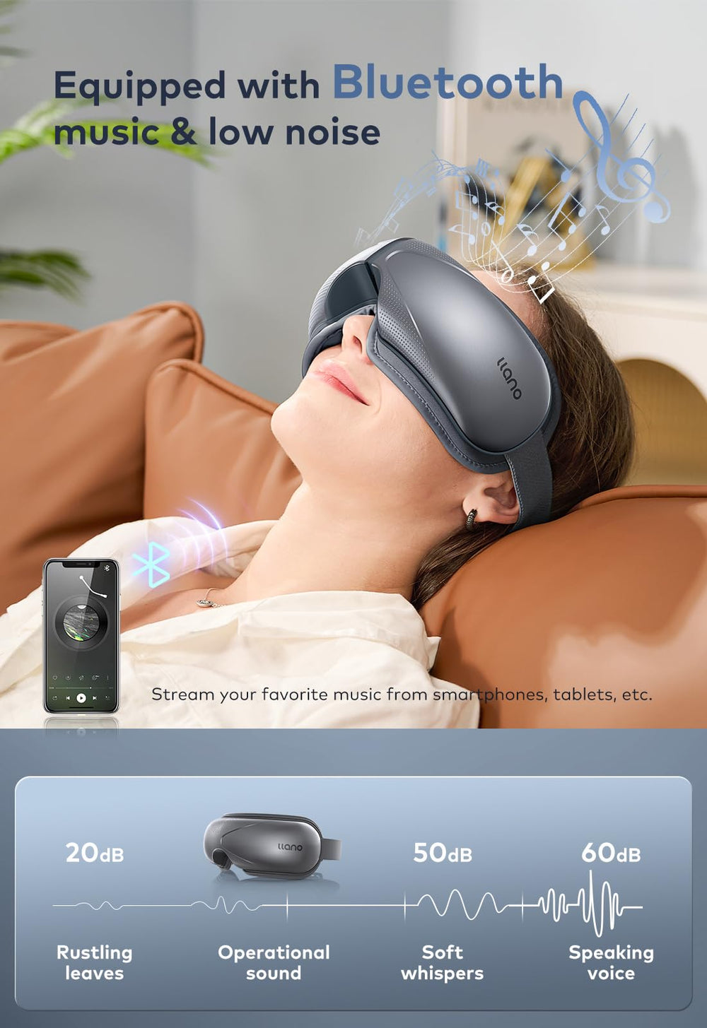 LLANO eye massager with double-layer heating pads for even warmth.