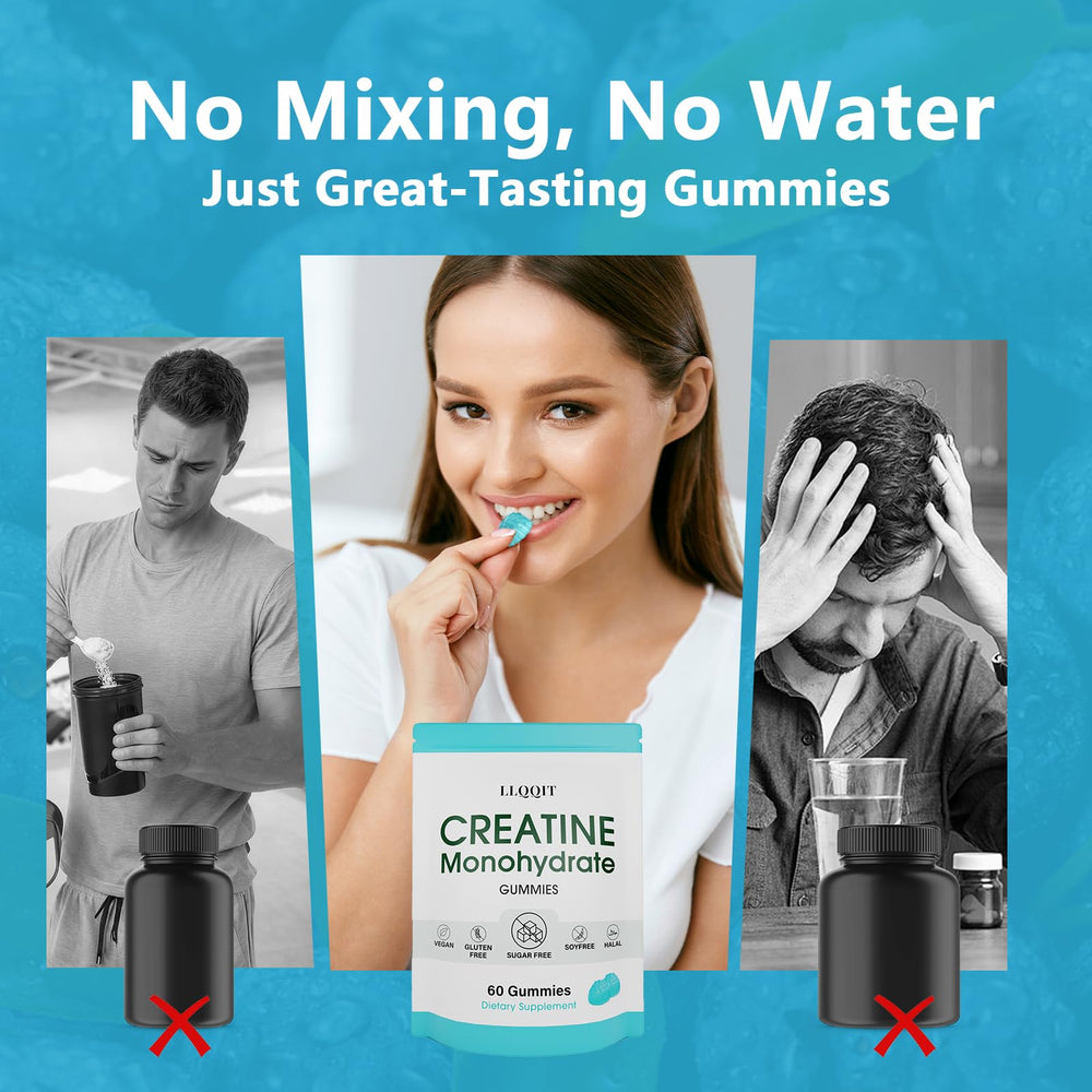 LLQQIT Creatine Monohydrate Gummies come in a 60-count bottle for monthly use.