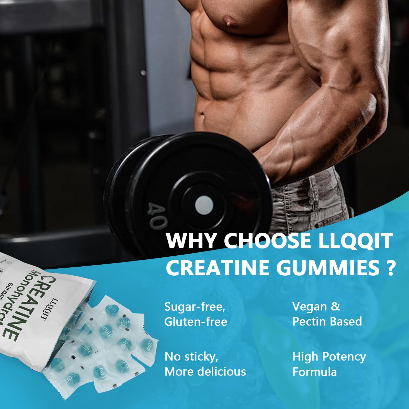 LLQQIT Creatine Monohydrate Gummies come in individually wrapped servings for convenience.
