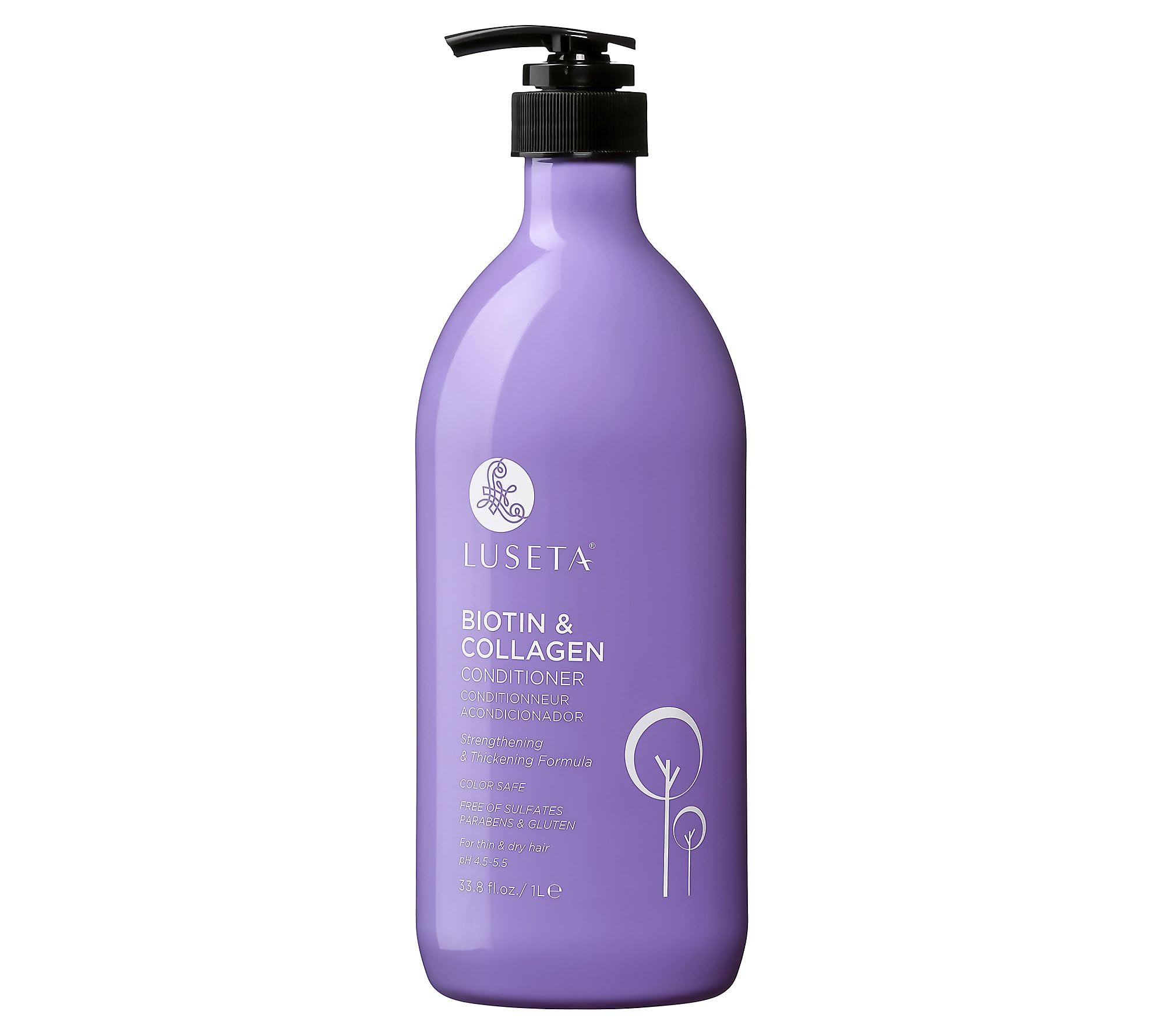 L LUSETA Biotin & Collagen Conditioner bottle for smoother, stronger hair and detangling.