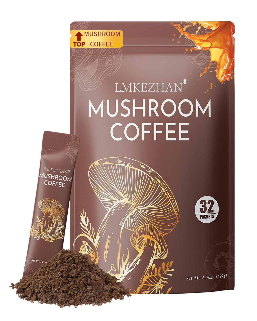 LMKEZHAN Mushroom Coffee 32-stick pack for on-the-go energy and focus.
