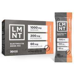 LMNT Grapefruit Salt stick-pack for on-the-go hydration during workouts.