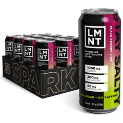 LMNT Sparkling Electrolyte Drink Black Cherry Lime can front view for on-the-go hydration.