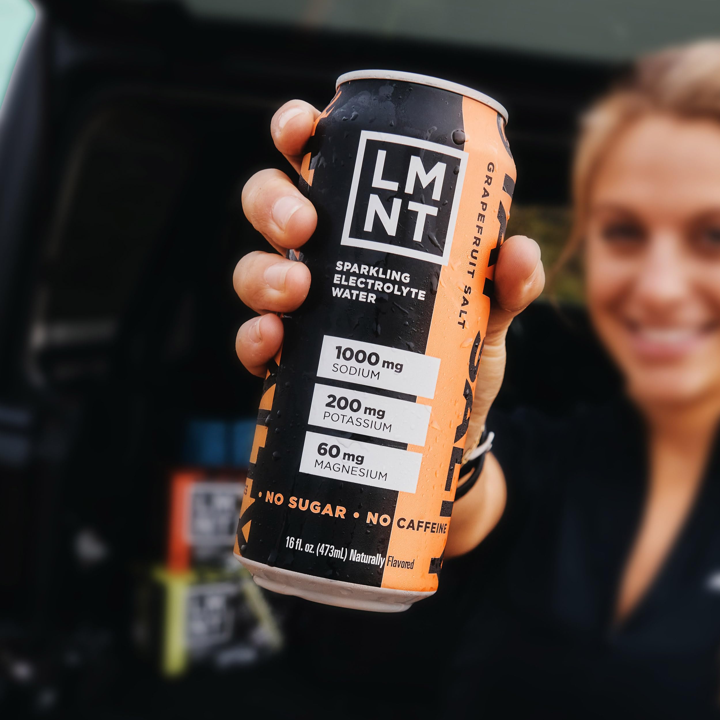 LMNT Sparkling Grapefruit Ingredients panel emphasizes electrolyte profile.